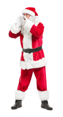 Portrait of Santa Claus calling for someone on white background