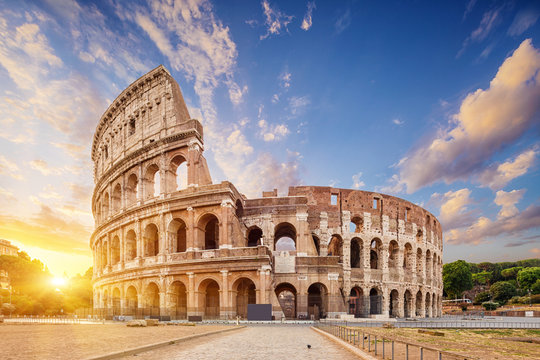 Coliseum or Flavian Amphitheatre (Amphitheatrum Flavium or Colosseo), Rome, Italy.  - Powered by Adobe