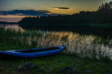 Night landscape on lake Ladoga, Karelia, Russia.