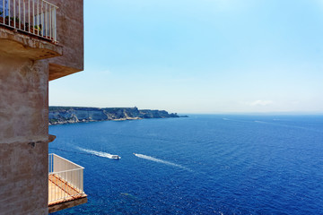 Balcony on Bonifacio cliffs in Corsica island