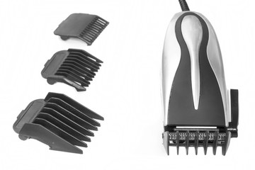 Beard and hair clippers on the white background.