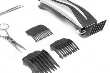 Beard and hair clippers on the white background.