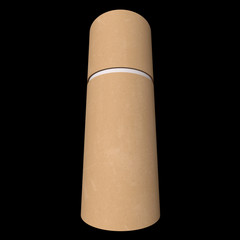 Kraft paper cardboard tube package mock up. 3d render on black background.