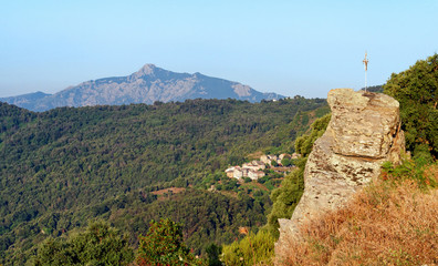 San Petrone peak and small village in Corsica mountain 