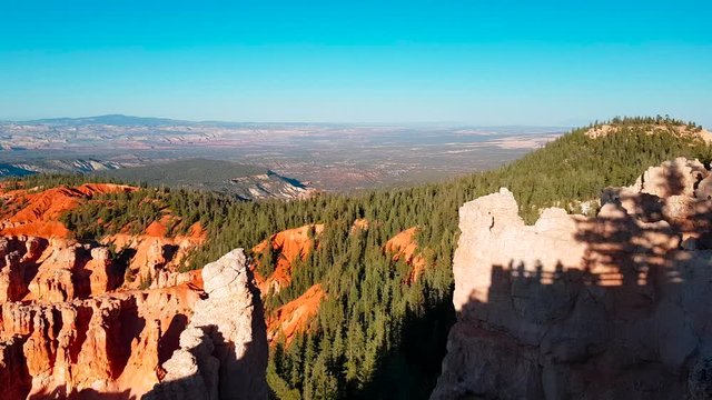 Panoramic shot of view of Bryce Canyon National Park from Rainbow Point at sunset in Utah, USA