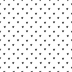 Abstract vector seamless pattern with hearts. Classical neutral backdrop. Black hand drawn hearts on white background. Perfect for Valentine's Day, wedding, engagement. Repeating backdrop for teens, - 282384244
