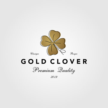 vintage gold clover leaf logo vector icon illustration