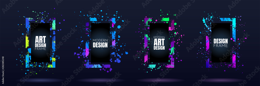 Poster vector frame for text. modern art graphics. dynamic frame stylish geometric black background. elemen