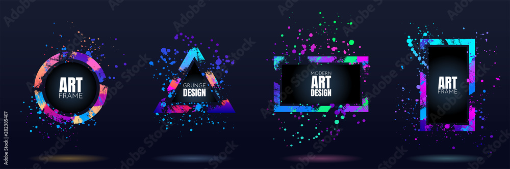 Poster vector frame for text. modern art graphics. dynamic frame stylish geometric black background. elemen