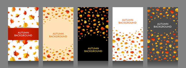 Vector abstract backgrounds set. Autumnal set of social media stories design templates. Element for design business cards, invitations, gift cards, flyers, brochures, banners, posters. 