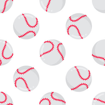 Seamless pattern with baseball ball flat style design vector illustration isolated on white background icon signs. Symbols of sport game baseball.
