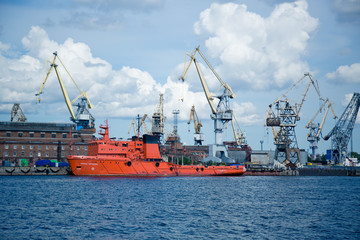 cargo cranes for unloading ships in the port