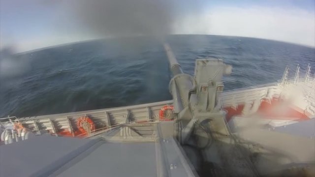 shooting guns 100mm corvette "Guarding" (Russia) GoPro