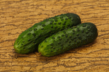 Ripe fresh green two cucumbers