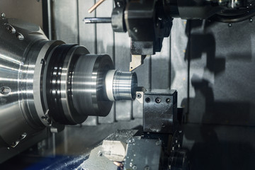 Fototapeta na wymiar Modern lathe metalworking CNC machine.
