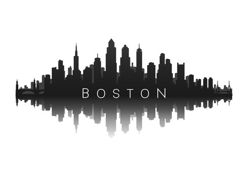 boston skyline with city illustration silhouette with reflection
