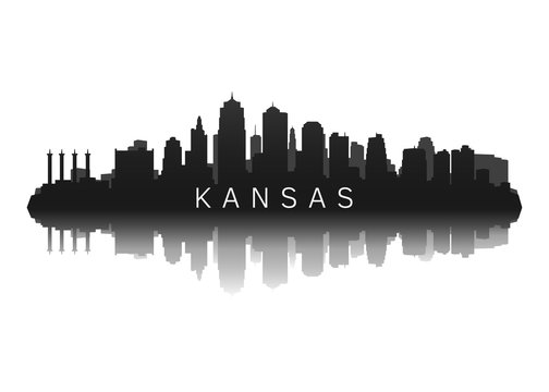 kansas skyline with city illustration silhouette with reflection