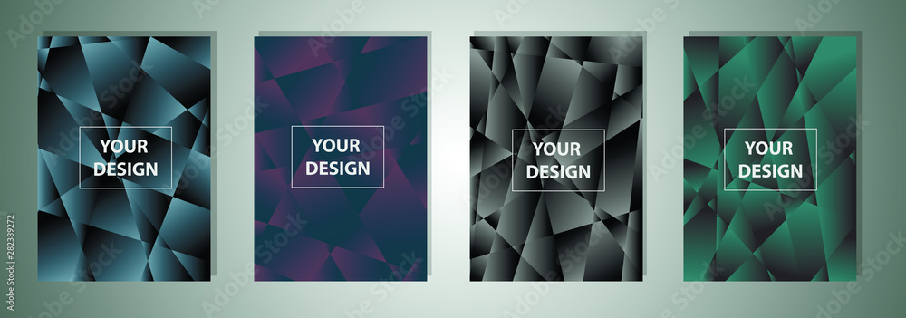 Poster set of colorful low poly vector pattern gradient set. modern smartphone screen, mobile app template.