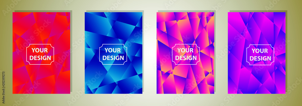 Poster set of colorful low poly vector pattern gradient set. modern smartphone screen, mobile app template.