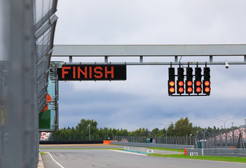 Finishing line with the finish on the electronic display and the lights