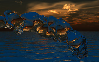 Particle of the drop of water made in 3D Render