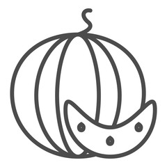 Watermelon fruit slice or cross section with seeds line art vector icon for apps and websites