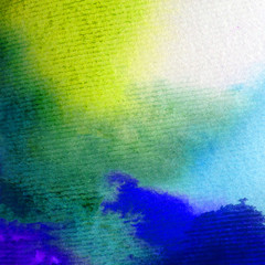 Watercolor abstract bright colorful textural background handmade . Painting of sky and clouds during sunset . Modern cosmic pattern . Shine