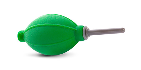 Silicone blower or rubber air pump fan vacuum cleaner for camera and lens, isolated on white background