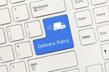 White conceptual keyboard - Delivery Policy (blue key)
