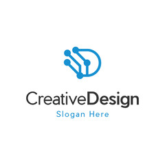 Letter D logotype blue color, Technology and digital abstract dot connection vector logo