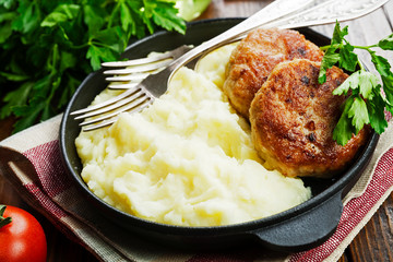 Burgers and mashed potatoes