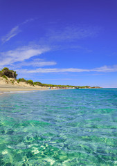 The most beautiful sandy beaches of Apulia.Salento coast: Alimini Beach,ITALY (Lecce). From Torre Dell'Orso and Otranto the sandy coastline is characterized by dunes covered with Mediterranean maquis.