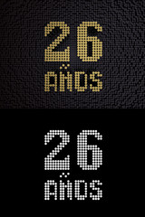 Inscription in Spanish. Golden number 26 years