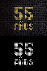Inscription in Spanish. Golden number 55 years