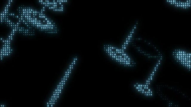 Numbers like shooting star on black background. Big data and information explosion concept. Screen with fast changing and scrolling binary codes listing black background texture.