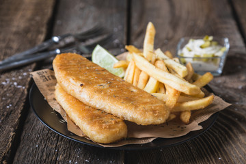 Fish and chips. English dish of fried fish and potatoes