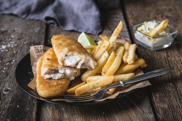 Fish and chips. English dish of fried fish and potatoes