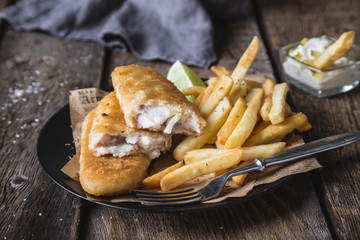 Fish and chips. English dish of fried fish and potatoes