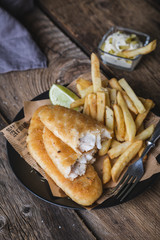 Fish and chips. English dish of fried fish and potatoes