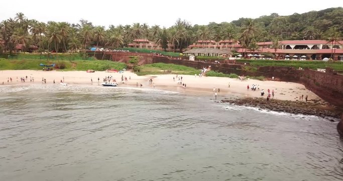 Drone footage of Sinquerim Fort and beach in Goa, India