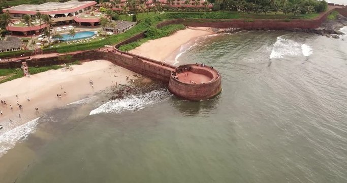 Drone footage of Sinquerim Fort in Goa, India