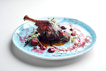 Roasted Duck Leg. Restaurant Food Closeup
