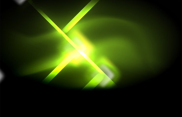 Neon square and line lights on dark background with blurred effects