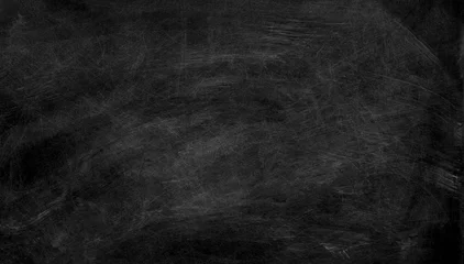 Fotobehang Black chalk board texture background.  Chalkboard, blackboard, school board  surface with scratches and chalk traces. Wide banner. © Kat Ka