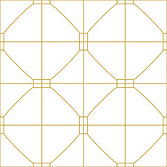 Geometric art deco linear ornament. Seamless vector pattern in gold color