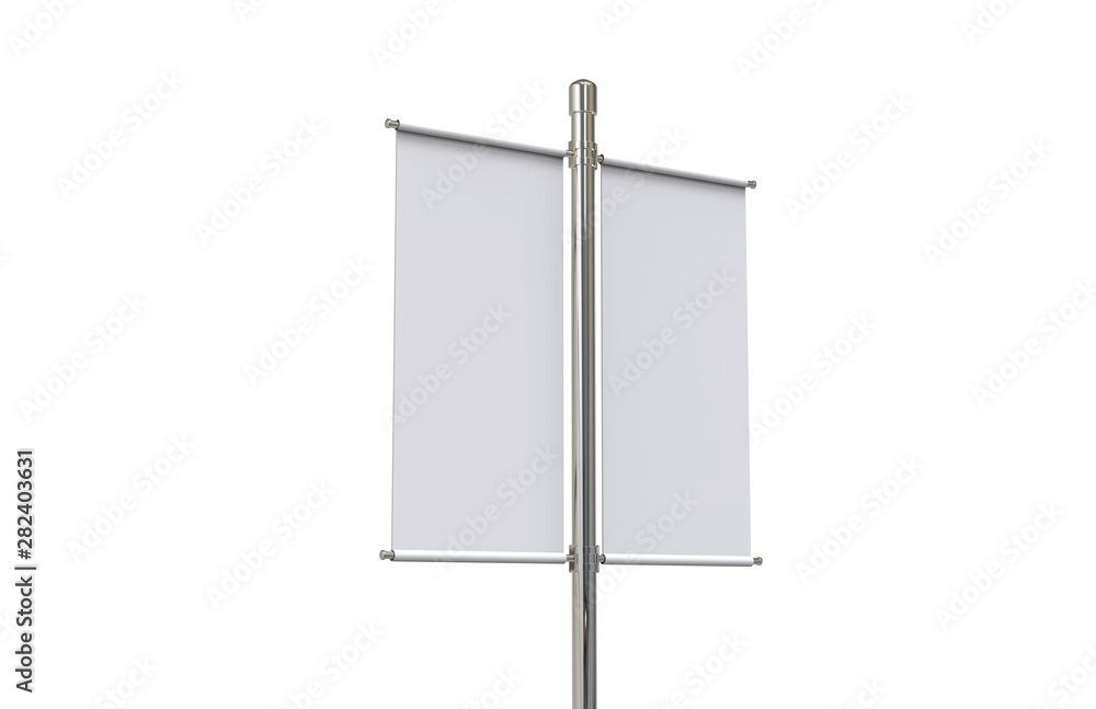 Wall mural blank pole banner mockup template on isolated white background, ready for design presentation, 3d il