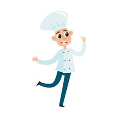 Chef in uniform in restaurant kitchen cooking isolated on white