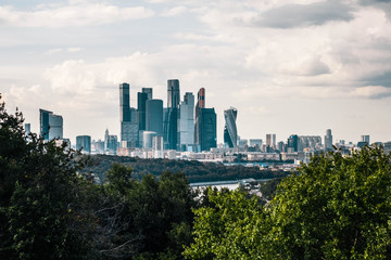 Obraz premium Beautiful panoramic view of the business center of Moscow city from the Sparrow hills. Top view of Moscow city center.