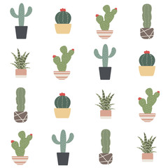 Cute cactus on white background seamless pattern