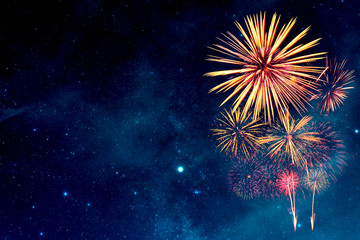 Fireworks in the night sky - obrazy, fototapety, plakaty